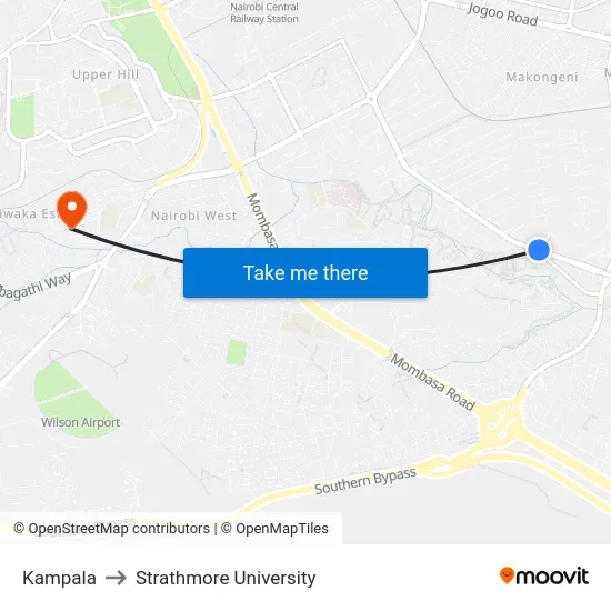 Kampala to Strathmore University map