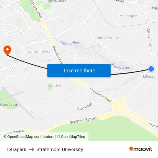 Tetrapark to Strathmore University map