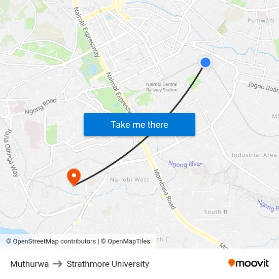 Muthurwa to Strathmore University map