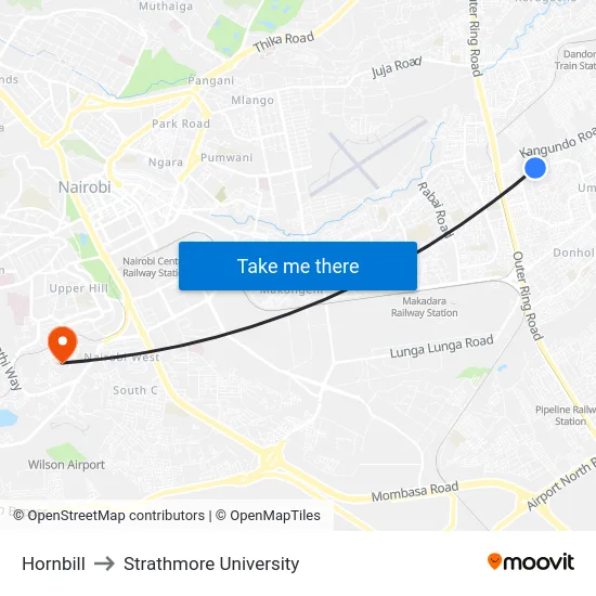 Hornbill to Strathmore University map