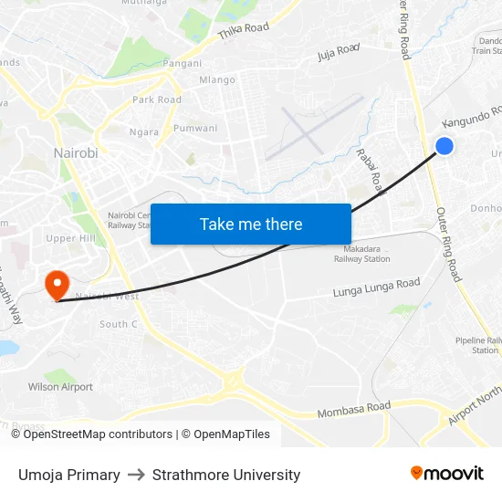 Umoja Primary to Strathmore University map