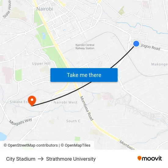 City Stadium to Strathmore University map