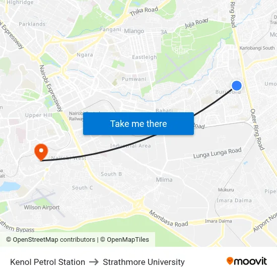 Kenol Petrol Station to Strathmore University map