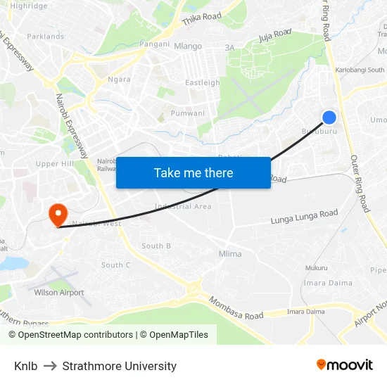 Knlb to Strathmore University map