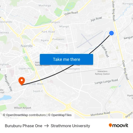Buruburu Phase One to Strathmore University map