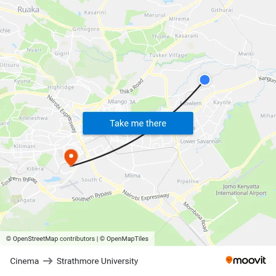 Cinema to Strathmore University map