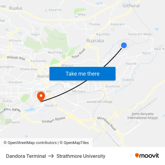 Dandora Terminal to Strathmore University map