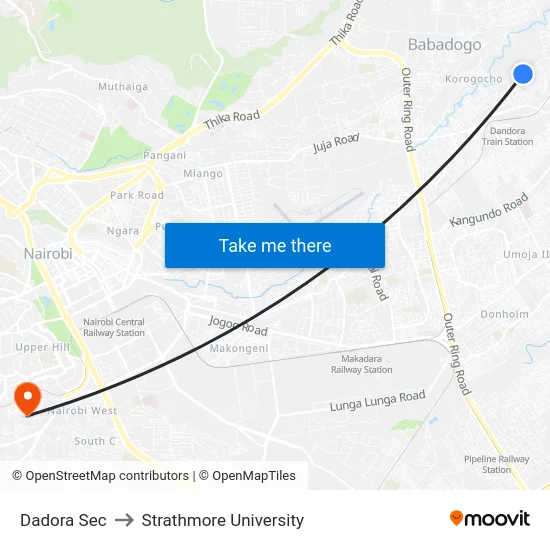 Dadora Sec to Strathmore University map
