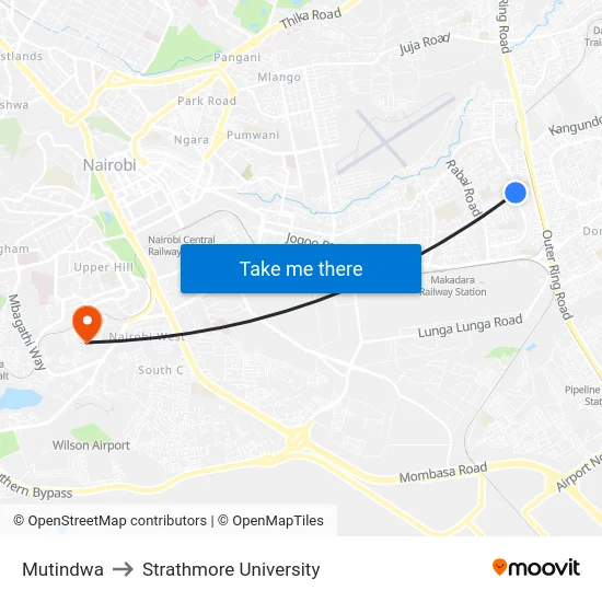 Mutindwa to Strathmore University map