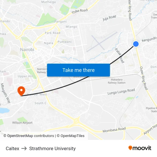 Caltex to Strathmore University map