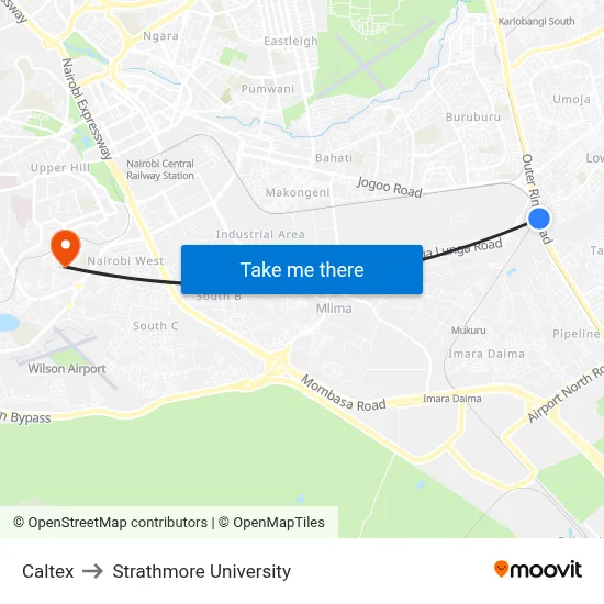 Caltex to Strathmore University map