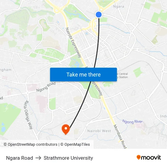 Ngara Road to Strathmore University map