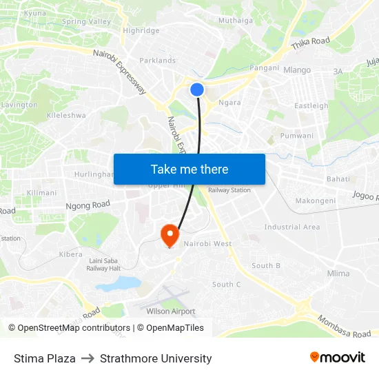 Stima Plaza to Strathmore University map
