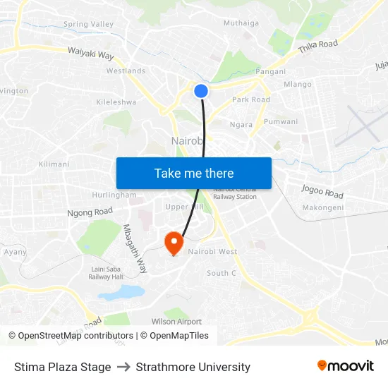 Stima Plaza Stage to Strathmore University map
