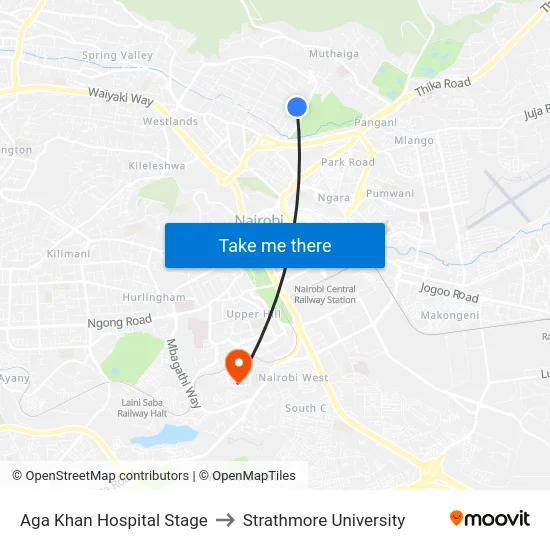 Aga Khan Hospital Stage to Strathmore University map