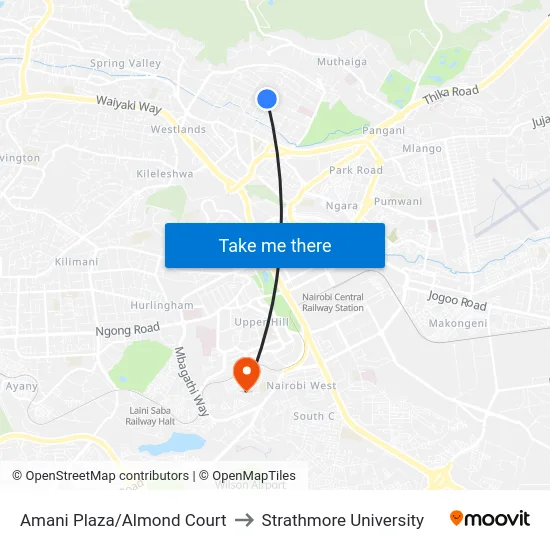 Amani Plaza/Almond Court to Strathmore University map