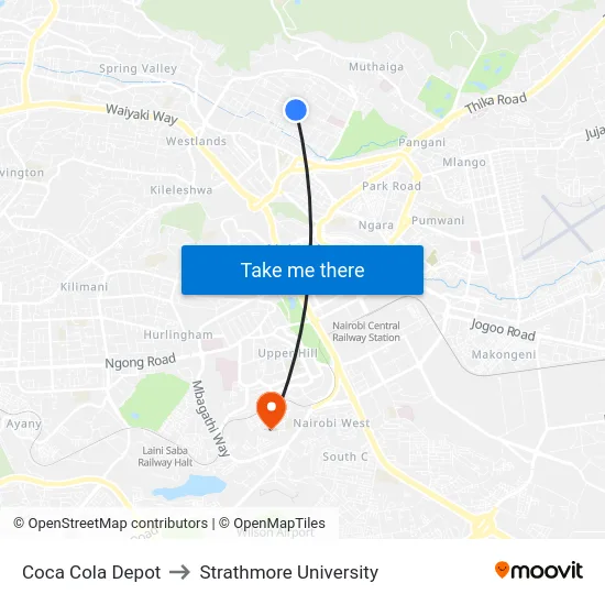 Coca Cola Depot to Strathmore University map