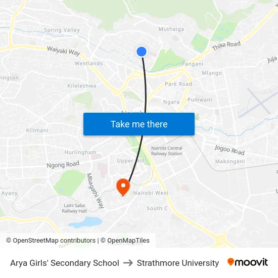 Arya Girls' Secondary School to Strathmore University map