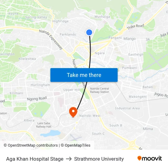 Aga Khan Hospital Stage to Strathmore University map