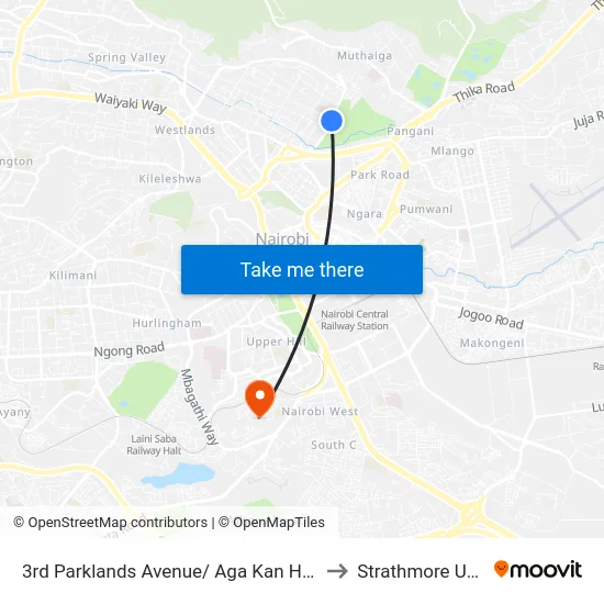 3rd Parklands Avenue/ Aga Kan Hospital Junction to Strathmore University map