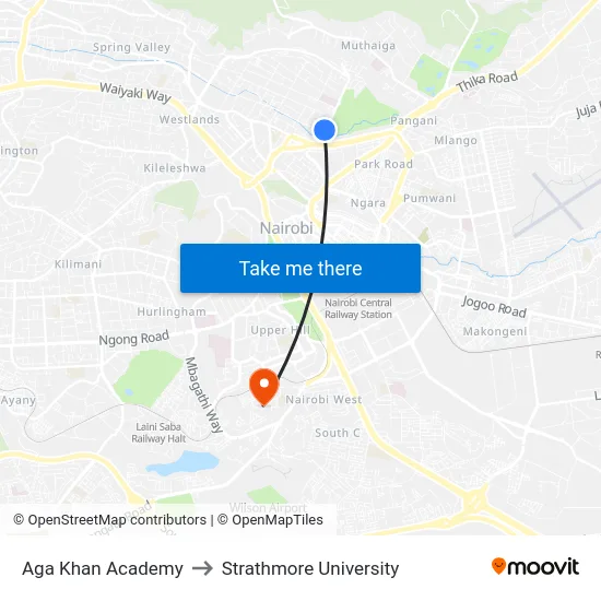 Aga Khan Academy to Strathmore University map
