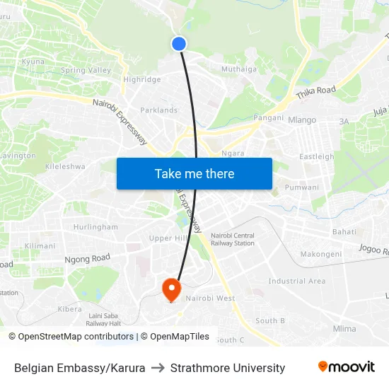 Belgian Embassy/Karura to Strathmore University map