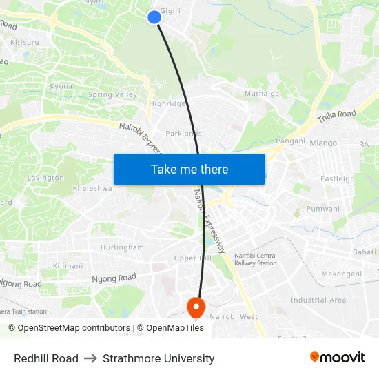 Redhill Road to Strathmore University map