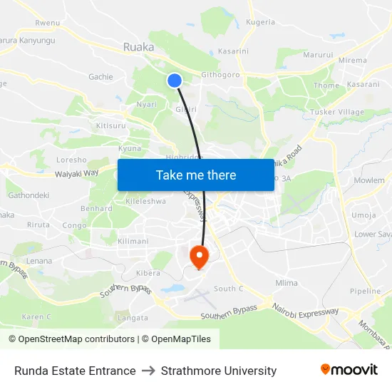 Runda Estate Entrance to Strathmore University map