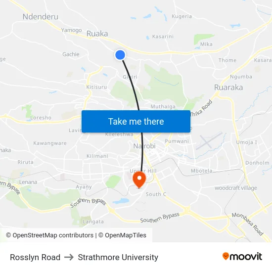 Rosslyn Road to Strathmore University map