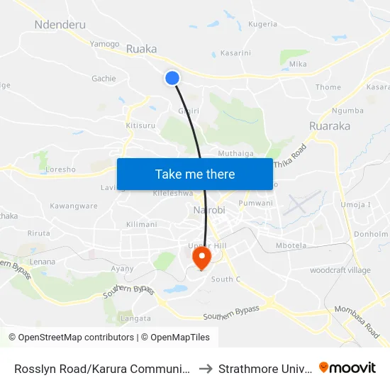 Rosslyn Road/Karura Community Chapel to Strathmore University map