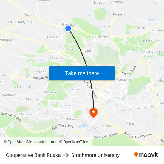Cooperative Bank Ruaka to Strathmore University map