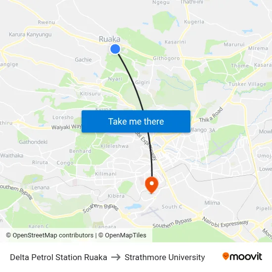 Delta Petrol Station Ruaka to Strathmore University map