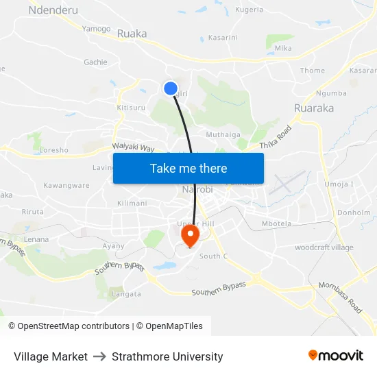 Village Market to Strathmore University map