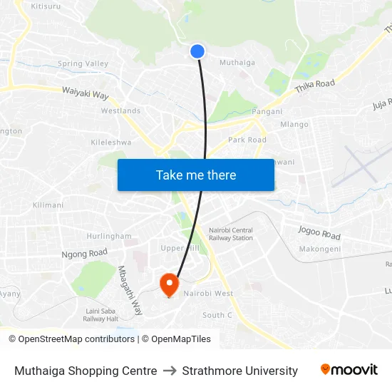 Muthaiga Shopping Centre to Strathmore University map