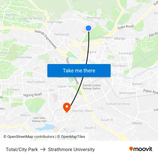 Total/City Park to Strathmore University map