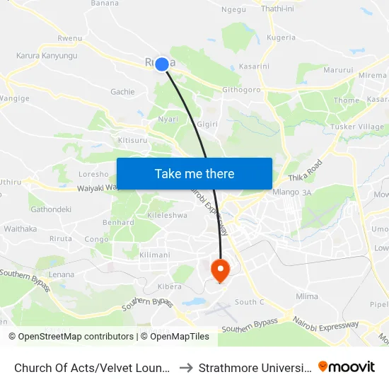 Church Of Acts/Velvet Lounge to Strathmore University map
