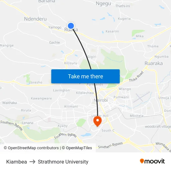 Kiambea to Strathmore University map