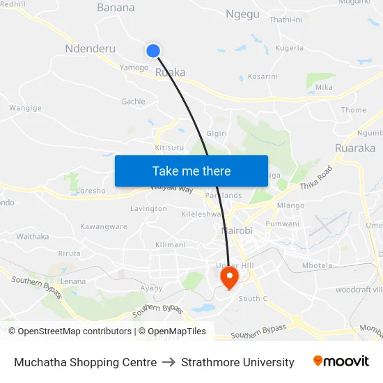 Muchatha Shopping Centre to Strathmore University map
