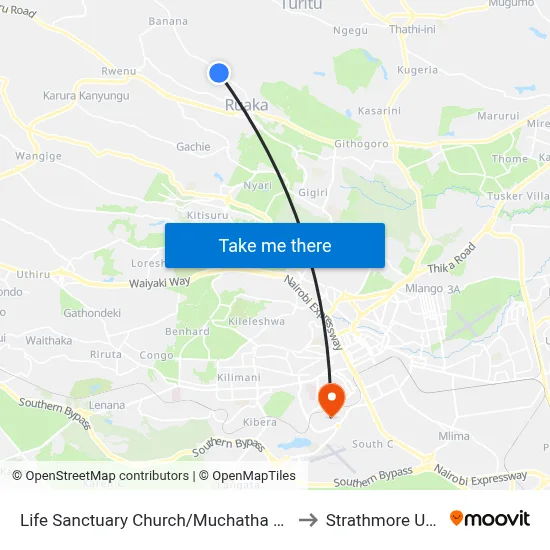Life Sanctuary Church/Muchatha Shopping Centre to Strathmore University map