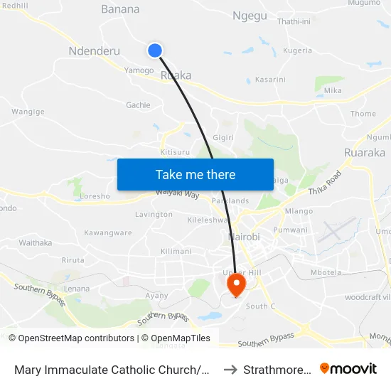 Mary Immaculate Catholic Church/Muchatha Shopping Centre to Strathmore University map