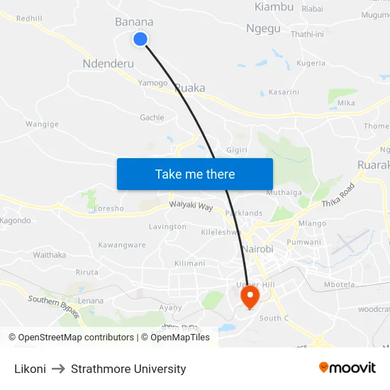 Likoni to Strathmore University map