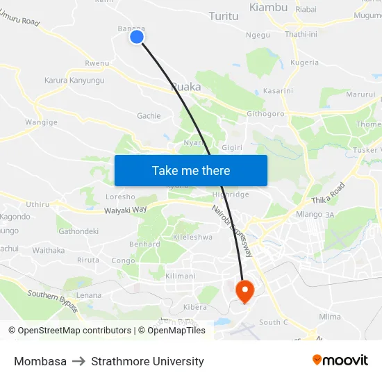 Mombasa to Strathmore University map
