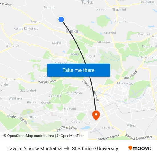 Traveller's View Muchatha to Strathmore University map