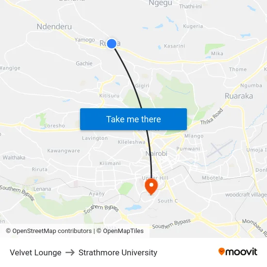 Velvet Lounge to Strathmore University map