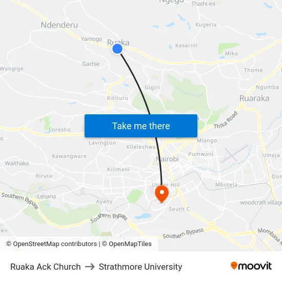 Ruaka Ack Church to Strathmore University map