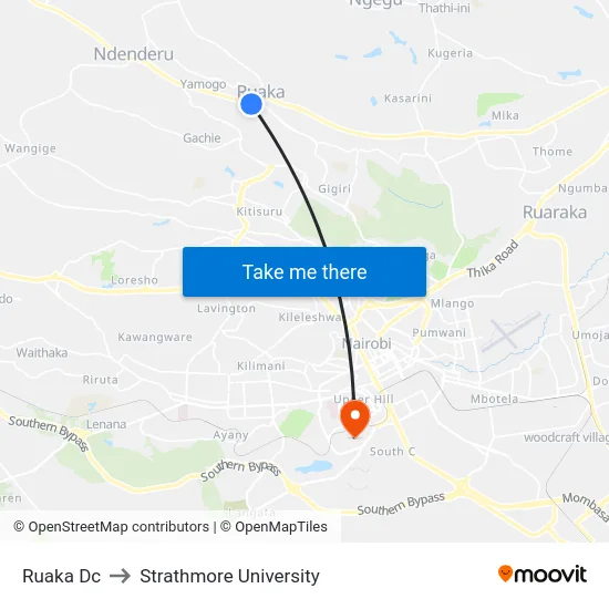 Ruaka Dc to Strathmore University map