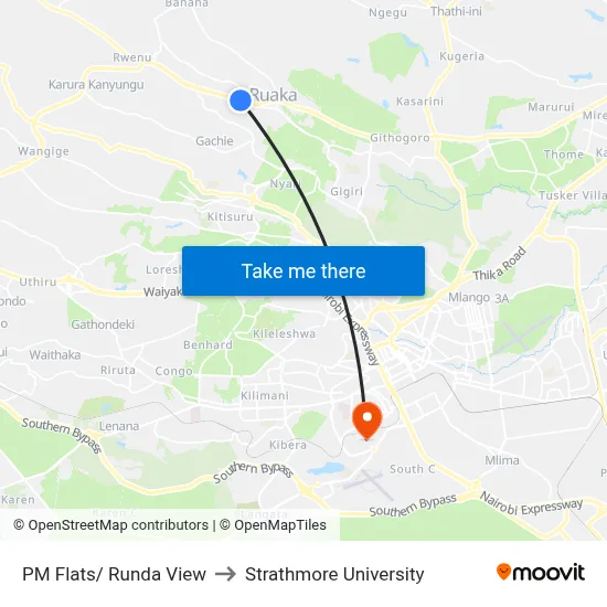 PM Flats/ Runda View to Strathmore University map