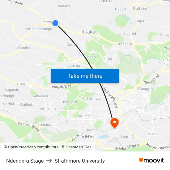 Ndenderu Stage to Strathmore University map