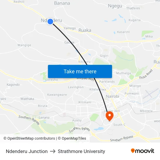 Ndenderu Junction to Strathmore University map