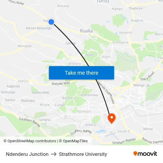 Ndenderu Junction to Strathmore University map